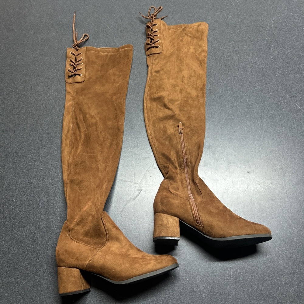 Brown‎ Faux Suede Over-the-Knee Zip Boots Women's US 8.5 EU 39.5